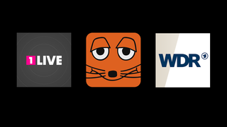 Die Icons der drei Apps 1LIVE, DieMaus und WDR nebeneinander.