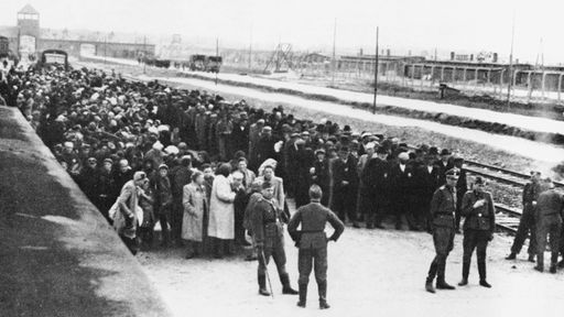 Selektion ungarischer Juden an der Verladerampe des Vernichtungslagers Auschwitz-Birkenau (Aufnahme im Juni 1944)