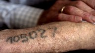 Tätowierte Häftlingsnummer auf dem Unterarm von Justin Sonder, Auschwitz-Überlebender und Nebenkläger im Detmolder Auschwitz-Prozess