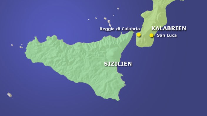 Auschnitt aus einer Karte von Sizilien und Kalabrien/Italien