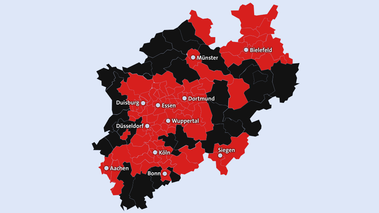 Karte mit den Wahlkreisergebnissen der NRW-Landtagswahl 2012