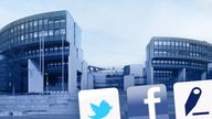 Düsseldorfer Landtag, Logos von Twitter, Facebook und Direkteintrag