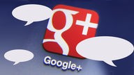 Montage:Touch Icon mit google plus Logo, Sprechblasen