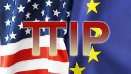 Fahnen von EU und USA mit Schrift TTIP
