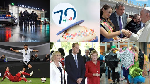 Eine Collage mit Ereignissen des Jahres 2016, darunter 70 Jahre NRW, Papst Franziskus, Angela Merkel, der Kölner Hauptbahnhof und Prinz William