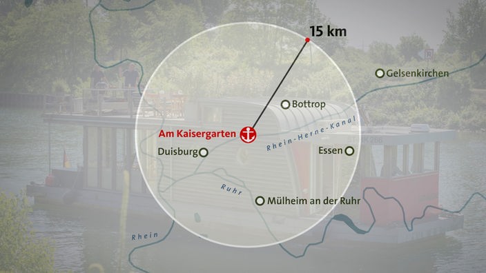Lecker an Bord: Grafik/Karte zur Anlegestelle "Am Kaisergarten" in Oberhausen. 