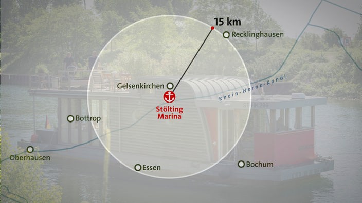 Grafik: Karte von Gelsenkirchen und Umkreis von 15 km