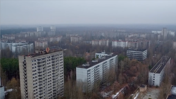 Die Stadt Pripyat aus der Vogelperspektive