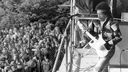 Jimi Hendrix während seines Auftritts beim Popfestival "Love and Peace" auf der Ostseeinsel Fehmarn am 06.09.1970