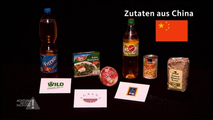 Eine Auswahl verschiedener Produkte wie z.B. Apfelschorle mit der Zugehörigkeit zu den Supermarktketten