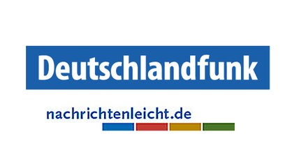 Logo des Senders Deutschlandfunk mit den Schriftzug:"Nachrichtenleicht.de".