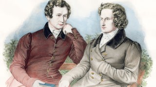 Jacob und Wilhelm Grimm, Lithographie, 1835, von Franz Hanf- Staengl nach Zeichnung, 1829, von Ludwig Emil Grimm