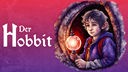 Podcastcover "Der Hobbit". Zeichnung von einem kleinen Hobbit, der aus seiner Höhle schaut.