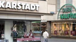 Filialen von Karstadt und Kaufhof nebeneinander in Fußgängerzone von Trier