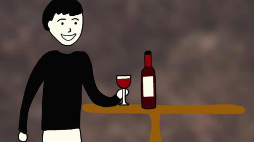 Illustration: Mann trinkt Rotwein
