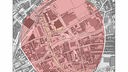 Eine Karte der Stadt Mönchengladbach, welche einen 500 Meter Radius um die Fundstelle zeigt.
