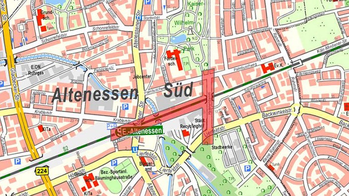 Eine Karte der Innenstadt, auf der die geplanten Radwege eingezeichnet sind.