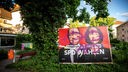 Ein SPD Wahlplakat mit dem Bild von Olaf Scholz und Katarina Barley für die Europawahl ist in Berlin Tempelhof mit AfD überschmiert.