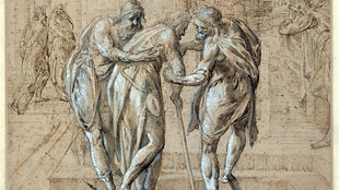 "Drei alte Männer", Tuschezeichnung, weiß gehöht, Pierre-Jan Mariette (1694-1774) zugeschrieben