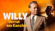 Grafik zeigt Willy Brandt und hinter ihm Günter Guillaume als mysteriöse Figur im Schatten