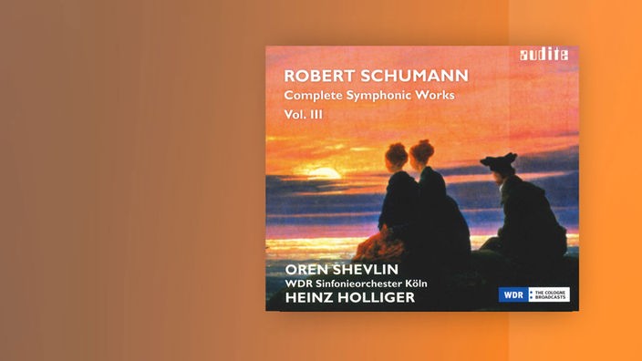 CD Cover. Zeichnung. Rückenansicht zwei Frauen und eines Mannes, die auf eine in Braun- und Orangetönen gehaltene Landschaft blicken.