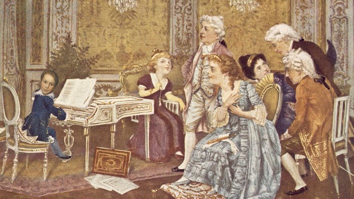 Collage: Beethoven als Kind am Klavier.