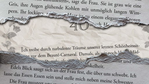 Eine ausgerissene Buchseite aus "The Belles". Unter anderem zu sehen die Wörter: 40, Gris, Beauté-Carnaval, Edel.