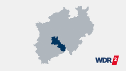 Karte von Nordrhein-Westfalen mit farblich markiertem Gebiet dieses WDR 2 Regionalprogramms