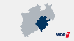 Karte von Nordrhein-Westfalen mit farblich markiertem Gebiet dieses WDR 2 Regionalprogramms