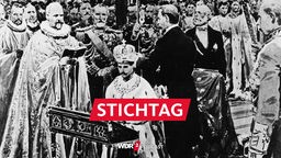 Nach der Wahl zum König am 18.11.1905 im Storting von Kristiana (Oslo) wird Prinz Carl von Dänemark als Haakon VII. im Dom zu Drontheim (Trondheim) zum König von Norwegen gekrönt. (Zeitgen. Illustration)