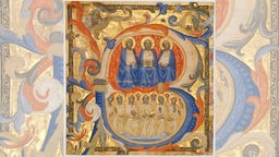 Die Dreifaltigkeit in einer Initiale B, wahrscheinlich 1387. Schöpfer: Meister des Codex Rossiano