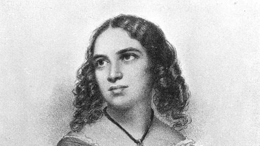 Ein gezeichnetes schwarz weiß Porträt der Komponistin und Pianistin Fanny Hensel.