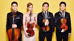 Das Schumann Quartett vor gelben Fotohintergrund