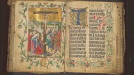 Doppelseite mit Darstellung der Kreuzigung Christi und Gebet 'Te Igitur' aus einem Messbuch