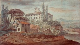 "Landgut Apollinare von Villa Borghese aus" Zeichnung von Goethe
