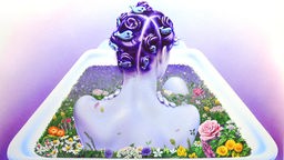 Zeichnung: Eine Frau sitzt in einer Badewanne voller Blumen.
