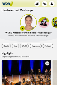 Screenshot der WDR 3 App zeigt die Quickteaser-Navigation in der Detailansicht.
