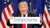 Donald Trump beim Parteitag der US-Republikaner, im Vordergrund ein Tweet der Band Queen