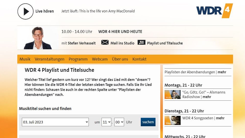 WDR 4 Playlist und Titelsuche WDR 4 Radio WDR