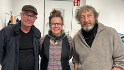 Von links: Uwe Lyko, Nessi Tausendschön und Matthias Bongard im WDR Studio in Essen 