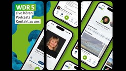 Ansichten der WDR 5 App auf drei Smartphones nebeneinander