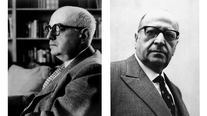 Portraitfotos von Theodor Adorno (l.) und Max Horkheimer (r.), Montage.