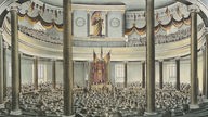 Historisches Gemälde: Mationalversammlung 1848/49 in der Frankfurter Paulskirche