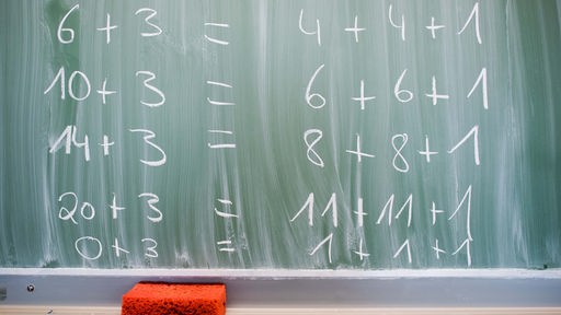Zahlen stehen auf einer Schultafel im Mathematikunterricht.