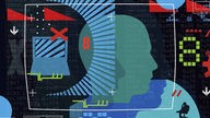Symbolbild Stimmen im Kopf: Collage eines Kopfes und Computerbildern