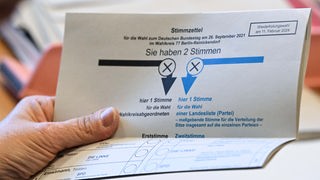 Ein Stimmzettel als Teil der Briefwahlunterlagen werden zum Beginn der Briefwahl für die Teilwiederholungswahl in der Briefwahlstelle im Bezirkswahlamt Reinickendorf zusammengestellt. 