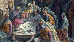 König Balduin I. auf dem Sterbebett