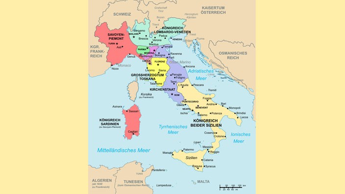 Karte Italiens im Jahr 1843