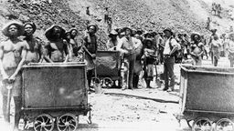 Minenarbeiter in Minen von De Beers, Aufnahme aus dem Jahr 1885