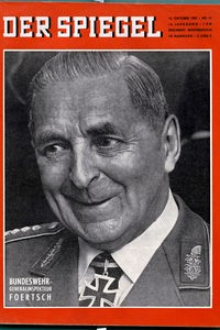 Spiegel-Titel 41/1962: Spiegel-Affäre um Bundeswehr-Generalinspekteur, Vier-Sterne-General Friedrich Foertsch. "Bedingt abwehrbereit", Auslöser der Spiegel-Affäre.